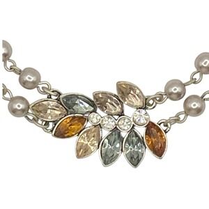 Vintage Avon Crystal Leaf Necklace Earring‎ Set Amber Champagne Lilac Gray Pearl